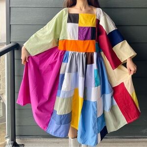 Handmade Quilted Patchwork Colorblock Dress SKU 10094